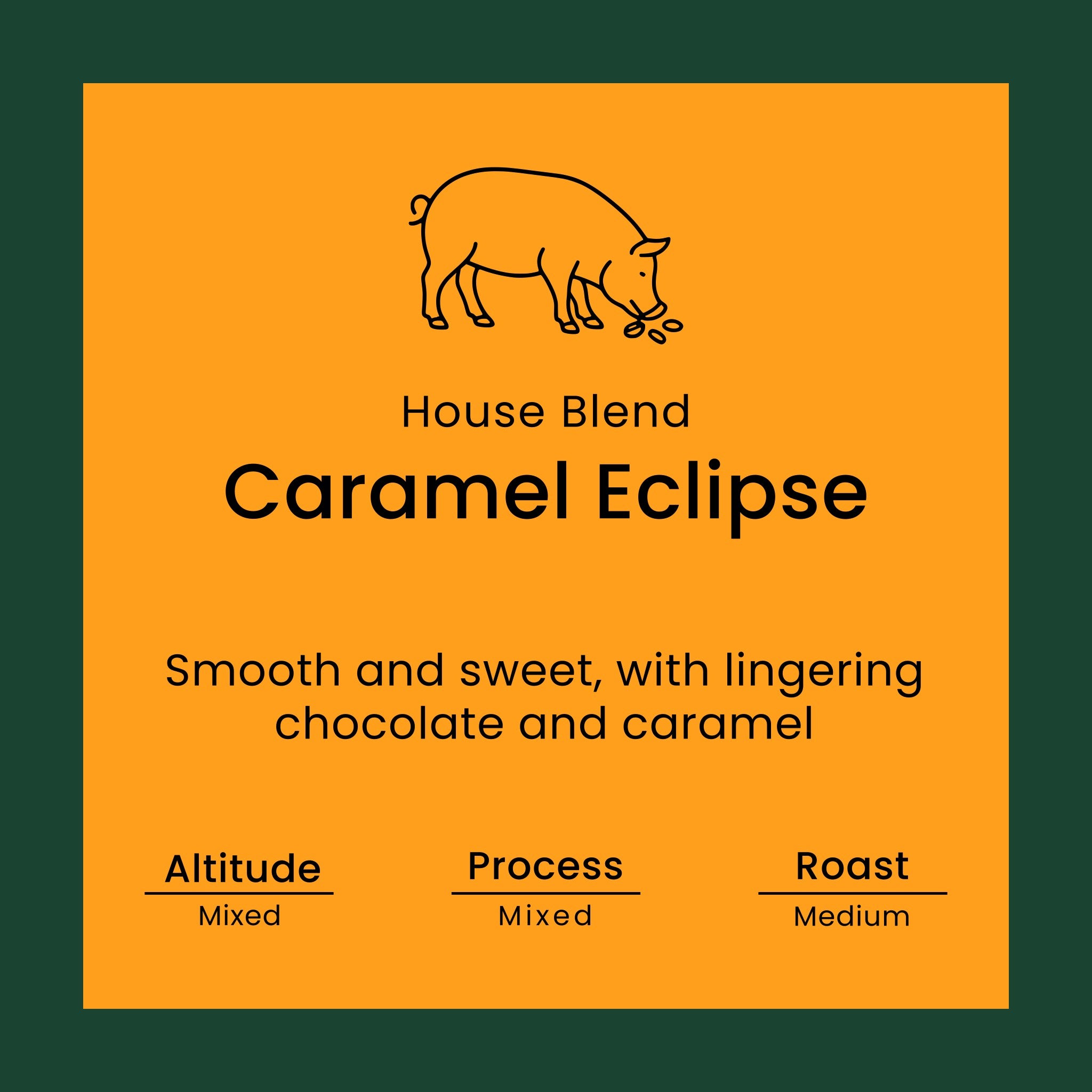Caramel Eclipse coffee blend label from Norfolk Pig Coffee Co.