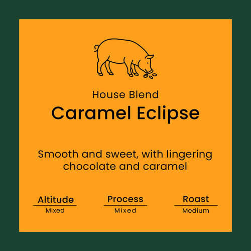 Caramel Eclipse coffee blend label from Norfolk Pig Coffee Co.