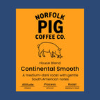 Coffee label for 'House Blend Continental Smooth' from Norfolk Pig Coffee Co.