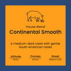 Coffee label for 'House Blend Continental Smooth' from Norfolk Pig Coffee Co.