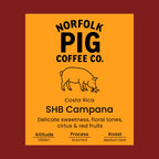 Costa Rica SHB Campana coffee label from Norfolk Pig Coffee Co.