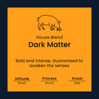 Coffee label for 'Dark Matter' from Norfolk Pig Coffee Co.