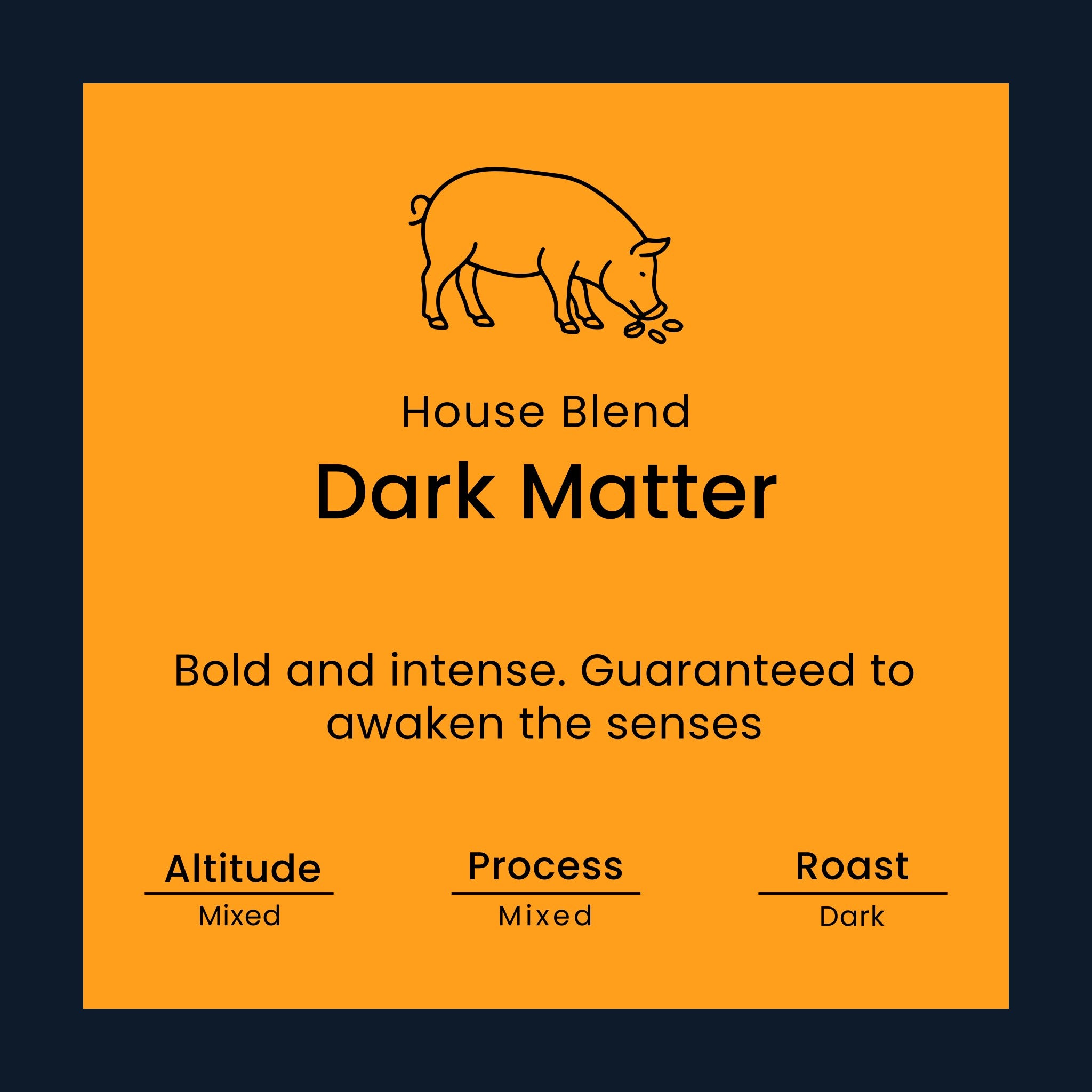 Coffee label for 'Dark Matter' from Norfolk Pig Coffee Co.