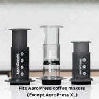 AeroPress coffee maker components on a white background
