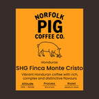 Coffee label for Honduras SHG Finca Monte Cristo from Norfolk Pig Coffee Co.