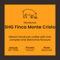 Coffee label for Honduras SHG Finca Monte Cristo from Norfolk Pig Coffee Co.