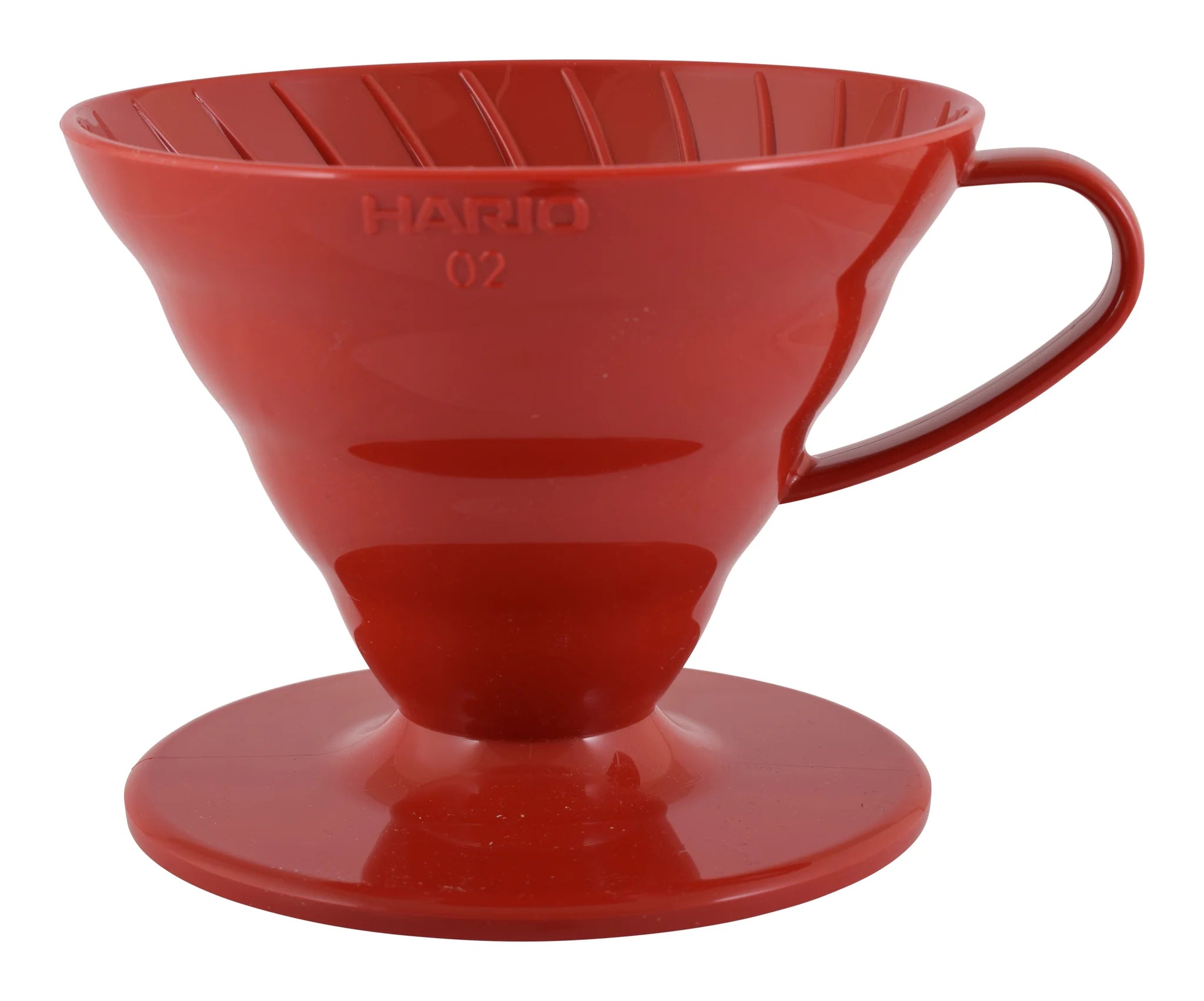 Red Hario coffee filter on a white background