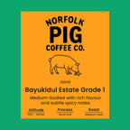 Java Bayukidul Estate Grade 1 coffee label from Norfolk Pig Coffee Co.