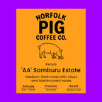 Kenya 'AA' Samburu Estate coffee label from Norfolk Pig Coffee Co.
