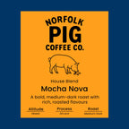 Coffee label for 'House Blend Continental Smooth' from Norfolk Pig Coffee Co.