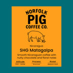 Nicaragua SHG Matagalpa coffee label from Norfolk Pig Coffee Co.