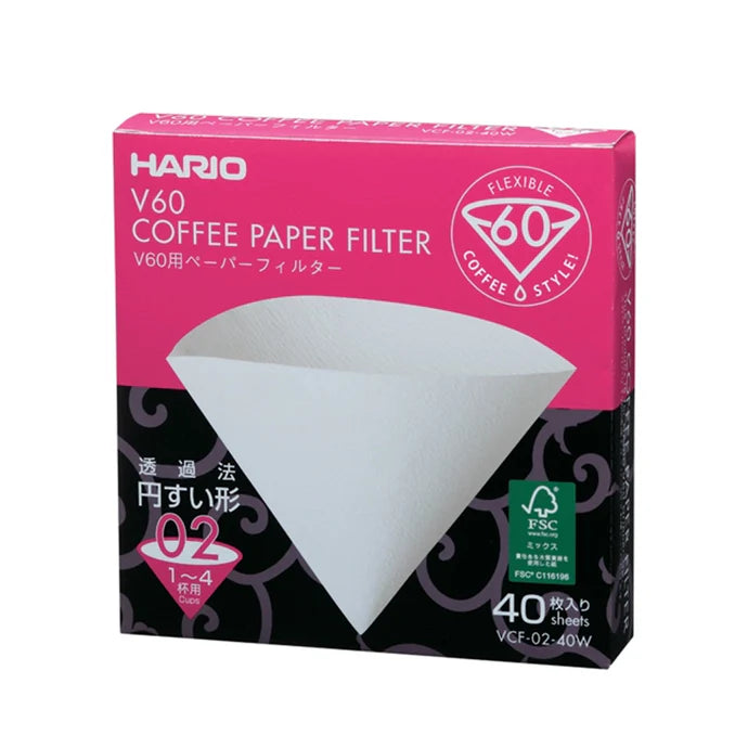 Hario V60 coffee paper filter packaging with pink and black design